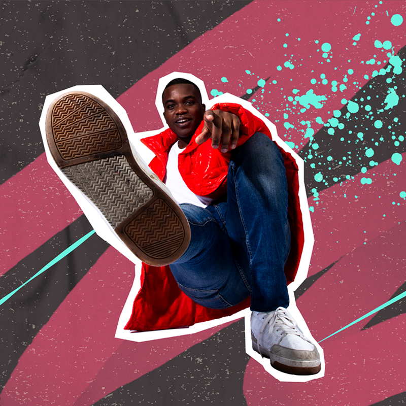 Casual student on brightly coloured background