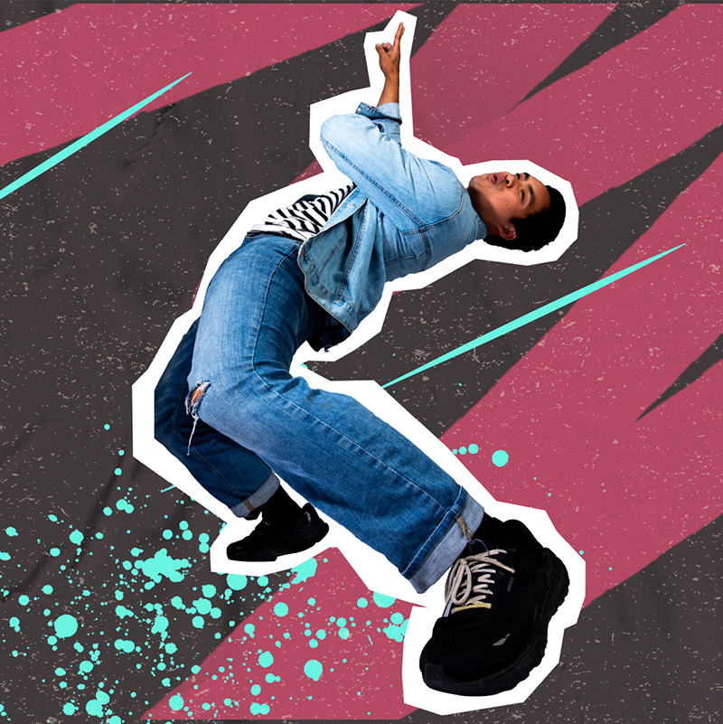 Casual student on brightly coloured background