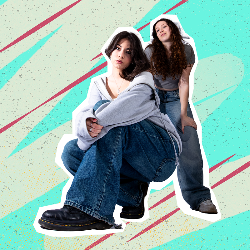 Casual students on brightly coloured background