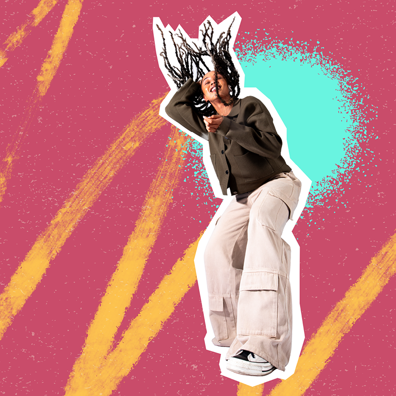 Casual student on brightly coloured background