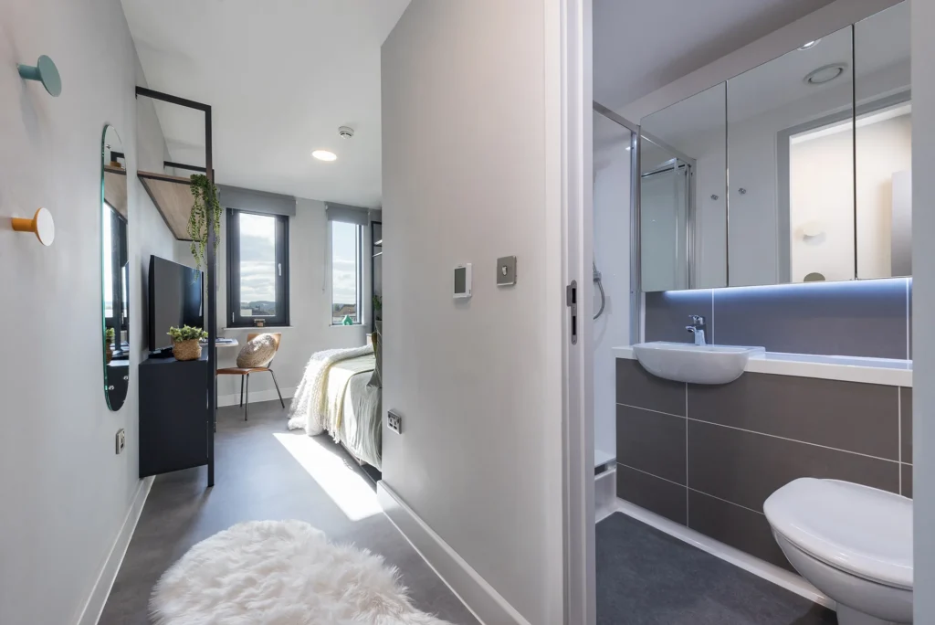 Student accommodation bedroom and ensuite